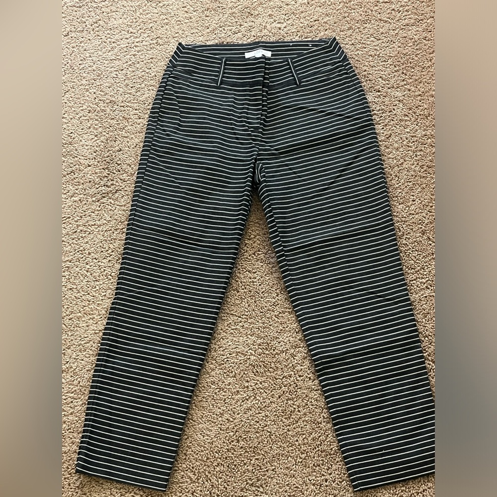 LOFT cropped dress pants. Navy blue with white stripes.